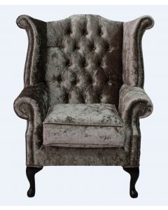 Chesterfield High Back Wing Chair Senso Chocolate Brown Velvet In Queen Anne Style 