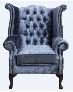 Chesterfield High Back Wing Chair Senso Dusk Blue Velvet In Queen Anne Style 
