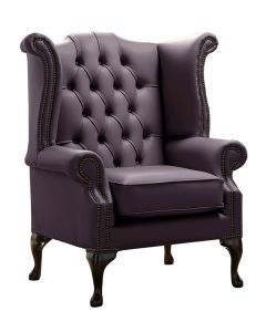 Chesterfield High Back Wing Chair Shelly Amethyst Leather Bespoke In Queen Anne Style