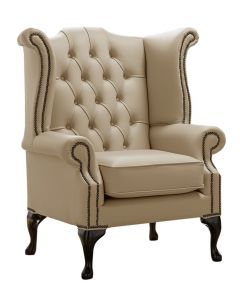 Chesterfield High Back Wing Chair Shelly Basket Leather Bespoke In Queen Anne Style