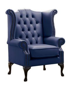 Chesterfield High Back Wing Chair Shelly Bilberry Leather Bespoke In Queen Anne Style