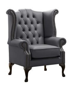 Chesterfield High Back Wing Chair Shelly Burnt Oak Leather Bespoke In Queen Anne Style
