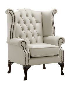 Chesterfield High Back Wing Chair Shelly Cottonseed Leather Bespoke In Queen Anne Style