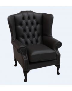 Chesterfield High Back Wing Chair Shelly Dark Chocolate Leather Bespoke In Mallory Style   