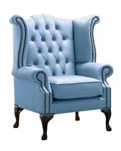 Chesterfield High Back Wing Chair Shelly Haze Leather Bespoke In Queen Anne Style