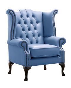 Chesterfield High Back Wing Chair Shelly Iceblast Leather Bespoke In Queen Anne Style