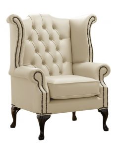 Chesterfield High Back Wing Chair Shelly Panna Leather Bespoke In Queen Anne Style