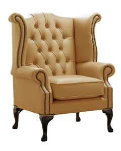 Chesterfield High Back Wing Chair Shelly Parchment Leather Bespoke In Queen Anne Style