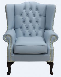 Chesterfield High Back Wing Chair Shelly Parlour Blue Leather Bespoke In Mallory Style   