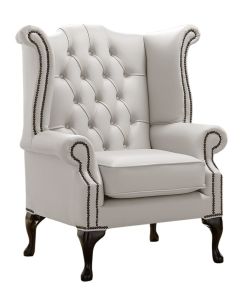 Chesterfield High Back Wing Chair Shelly Almond Leather Bespoke In Queen Anne Style
