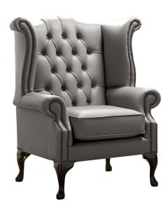 Chesterfield High Back Wing Chair Shelly Silver Birch Leather Bespoke In Queen Anne Style