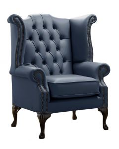 Chesterfield High Back Wing Chair Shelly Suffolk Blue Leather Bespoke In Queen Anne Style