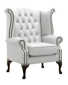 Chesterfield High Back Wing Chair Shelly Winter White Leather Bespoke In Queen Anne Style