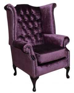 Chesterfield High Back Wing Chair Shimmer Grape Velvet Bespoke In Queen Anne Style 