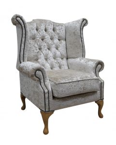 Chesterfield High Back Wing Chair Shimmer Pearl Velvet Bespoke In Queen Anne Style 