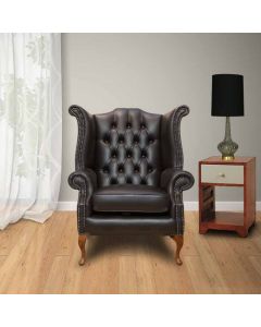 Chesterfield High Back Wing Chair Vele Dark Brown Bournville Bespoke In Queen Anne Style  