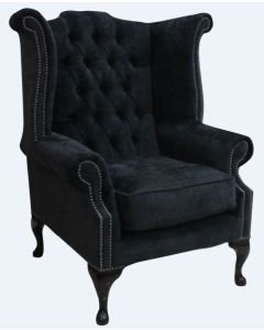 Chesterfield High Back Wing Chair Velluto Dusky Fabric In Queen Anne Style