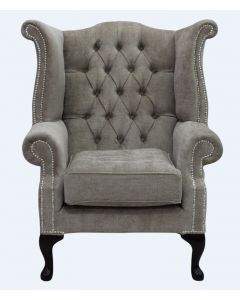 Chesterfield High Back Wing Chair Velluto Fudge Fabric In Queen Anne Style