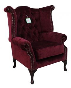 Chesterfield High Back Wing Chair Velluto Shiraz Fabric In Queen Anne Style