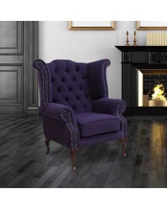 Chesterfield High Back Wing Chair Verity Purple Fabric Bespoke In Queen Anne Style