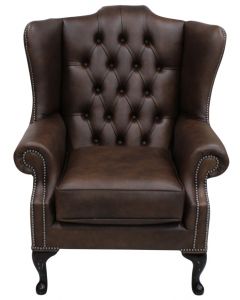 Chesterfield High Back Wing Chair Washington Chestnut Leather In Mallory Style