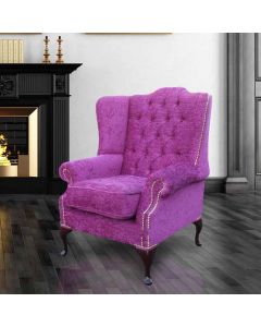 Chesterfield Highclere Wing Chair Carlton Fuchsia Purple Fabric In Mallory Style