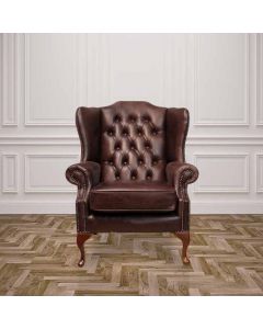 Chesterfield Highclere Wing Chair Old English Dark Brown Leather In Mallory Style