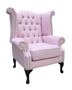 Chesterfield Linen High Back Wing Chair Charles Pink Fabric In Queen Anne Style