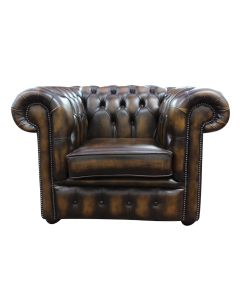 Chesterfield Low Back Club ArmChair Antique Gold Real Leather In Classic Style