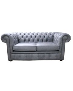 Chesterfield Original 2 Seater Settee Sofa Cracked Wax Ash Grey Real Leather 