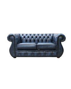 Chesterfield Original 2 Seater Sofa Antique Blue Real Leather In Kimberley Style