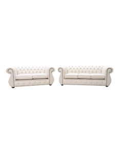 Chesterfield Original 3+2 Seater Sofa Suite Shelly Almond Leather In Kimberley Style