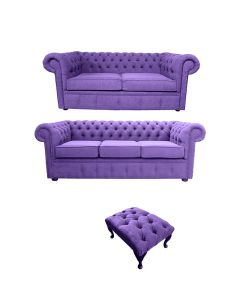 Chesterfield Original 3 Seater + 2 Seater + Footstool Verity Purple Fabric Sofa Suite 