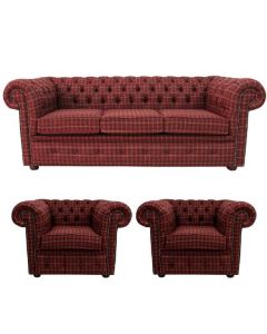 Chesterfield Original Arnold 3 Seater Balmoral Claret Wool Check Sofa Suite In Classic Style