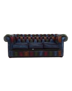 Chesterfield Handmade Patchwork 3 Seater Sofa Antique Real Leather In Classic Style