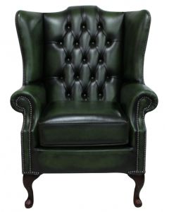 Chesterfield Prince's High Back Wing Chair Antique Green Leather In Mallory Style