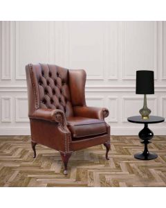 Chesterfield Prince's High Back Wing Chair Antique Tan Leather In Mallory Style