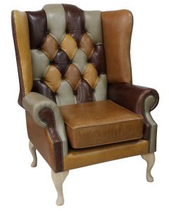 Chesterfield Prince's High Back Wing Chair Patchwork Old English Leather In Mallory Style