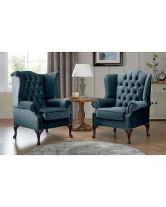Chesterfield Queen Anne Beatrice + Carlton Flat Wing Armchairs Malta Peacock 04