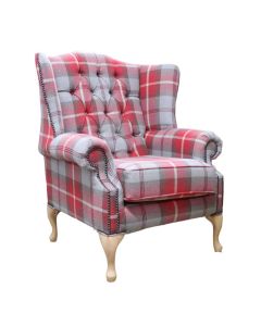 Chesterfield Queen Anne Wing Chair Balmoral Cherry Checked Fabric P&S In Mallory Style