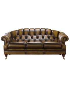 Chesterfield 3 Seater Sofa Settee Antique Gold Leather In Victoria Style