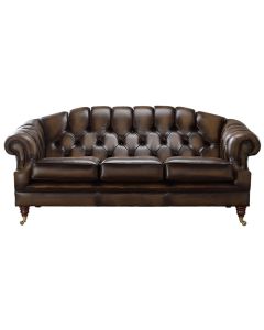 Chesterfield 3 Seater Antique Brown Leather Sofa Settee In Victoria Style