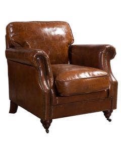 Corby Vintage Retro Distressed Tan Real Leather Armchair