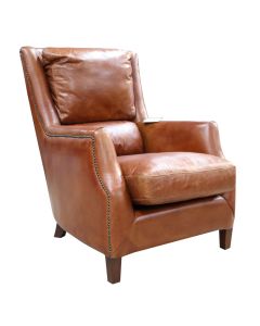 Crofter Genuine High Back Chair Vintage Tan Distressed Real Leather 