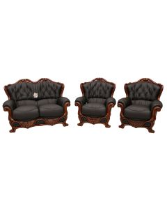 Dante Handmade 2 Seater + Armchair + Armchair Sofa Suite Italian Black Real Leather 
