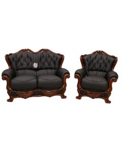 Dante Handmade 2 Seater + Armchair Sofa Suite Italian Black Real Leather 