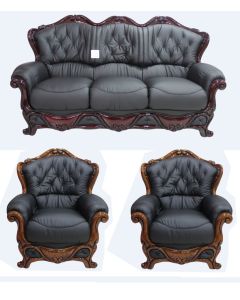 Dante Handmade 3 Seater + Armchair + Armchair Sofa Suite Italian Black Real Leather  