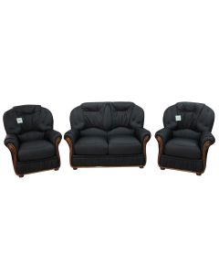 Debora Handmade 2+1+1 Sofa Suite Genuine Italian Black Real Leather 