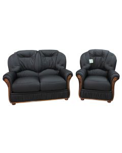 Debora Handmade 2 Seater + Armchair Sofa Suite Genuine Italian Black Real Leather 