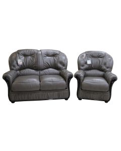 Debora Handmade 2 Seater + Armchair Sofa Suite Genuine Italian Dark Grey Real Leather 